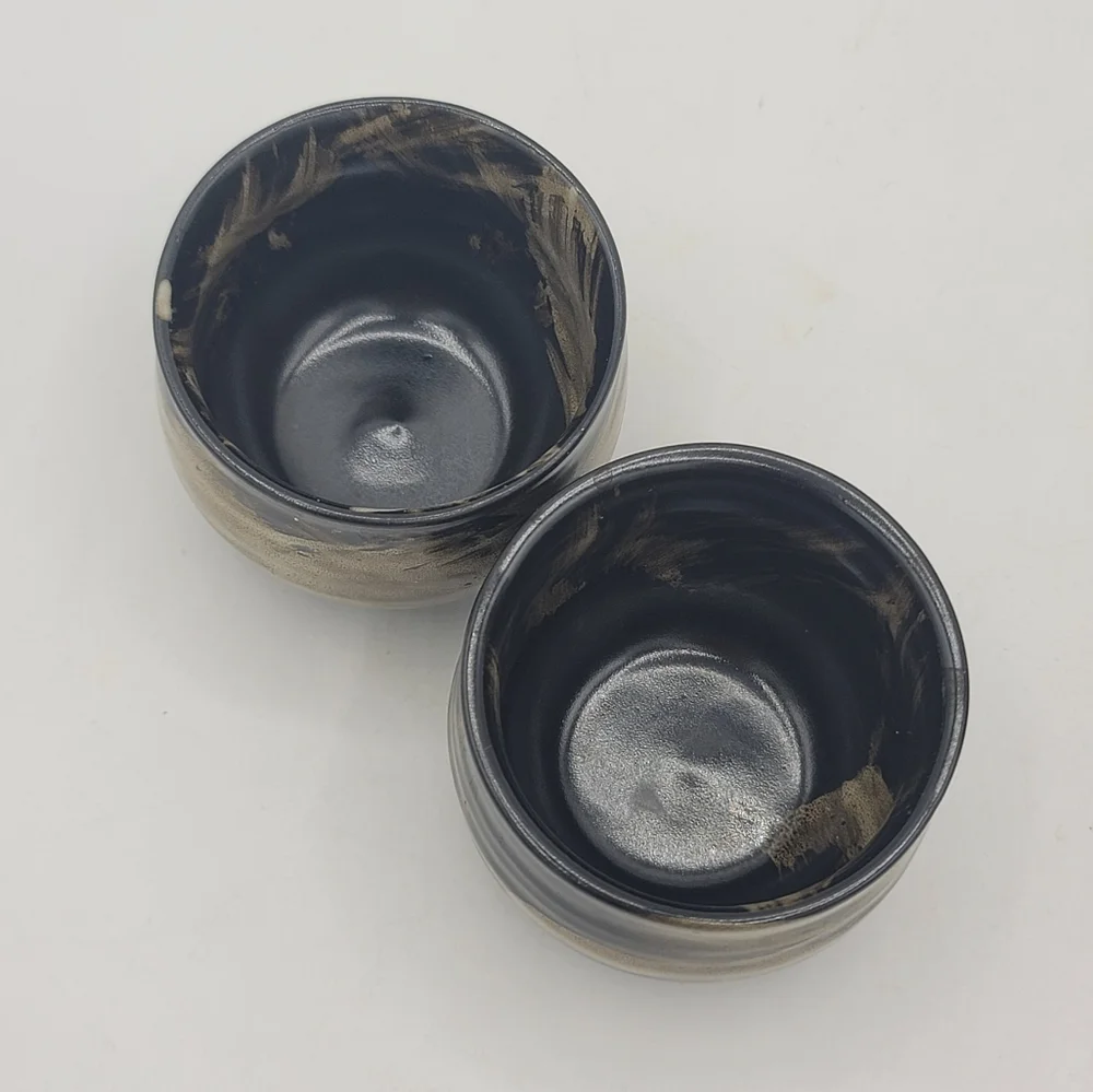Black & Bronze Japanese Style Sake Set – Tokkuri & Ochoko Cups, 3 Pc Set Vintage